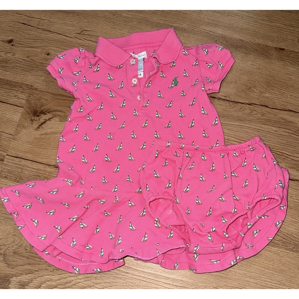 Polo Ralph Lauren Pink Shortsleeve Dress W/ Bloomers Size 18 months Sailboats